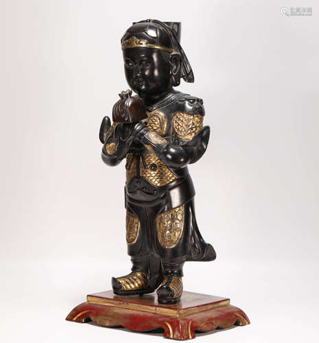 Padauk buddhism sculpture from Qing清代紫檀木描金關平像