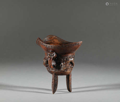 Agilawood wine cup in beast form from Qing清代沉香木獸紋爵杯