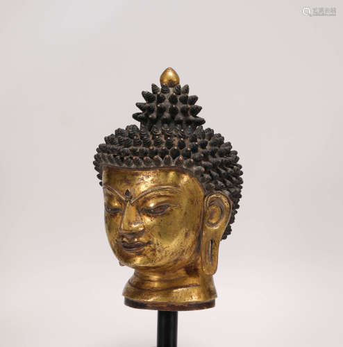 Copper and gilding buddhism head sculpture from Qing清代銅鎏...