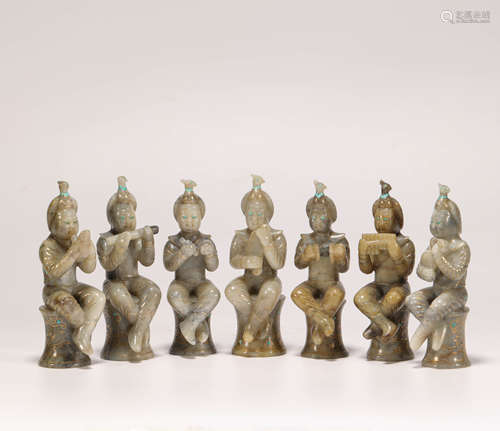 A set of hetian jade ornaments in human form from Han漢代和田...