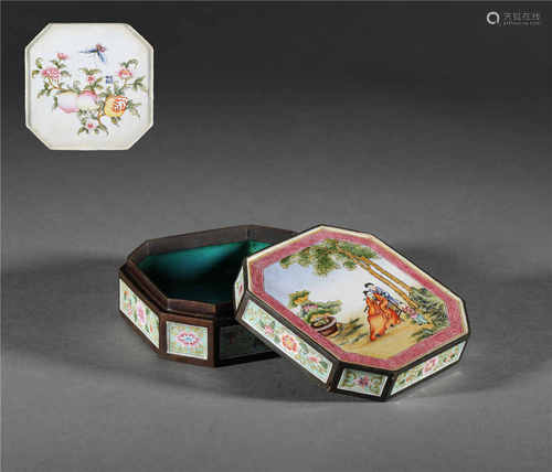 Enamel makeup container from Qing清代畫琺琅人物故事
粉盒