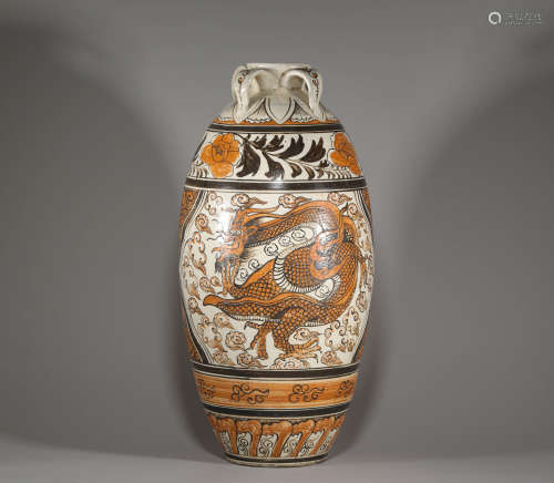 Cizhou kiln vase with dragon painting from Song宋代磁州窯龍紋...
