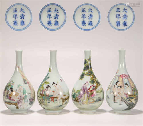 A set of famille rose vases from Qing清代粉彩春宮頸瓶一套