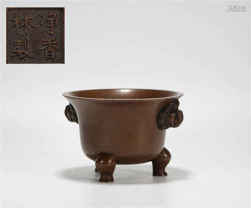 Copper censer with three feet from Qing清代銅制獸首三足香爐