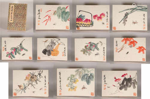 Flower water ink painting album by Baishi Qi from ancient Ch...