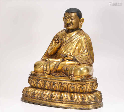 Copper and gilding buddhism sculpture from Qing清代銅鎏金祖師...