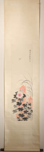 Flower water ink vertical painting by Xiaoyun Shang from anc...