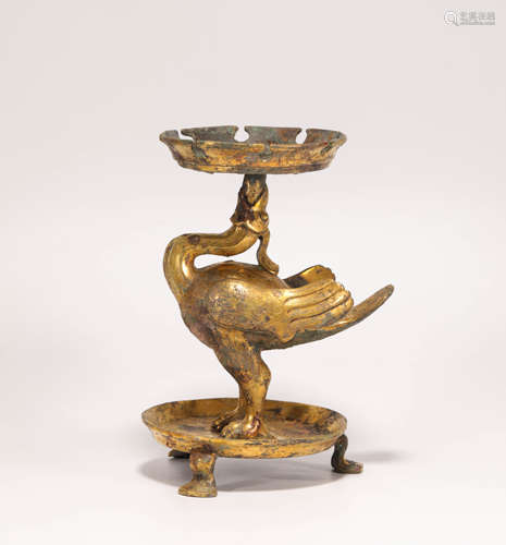 Copper and gilding lamp in red-crowned crane form from Han漢...