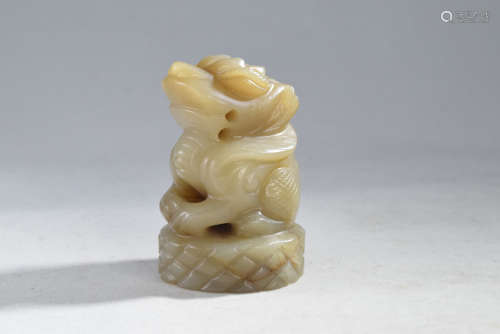 A Jade Dragon Seal Figure