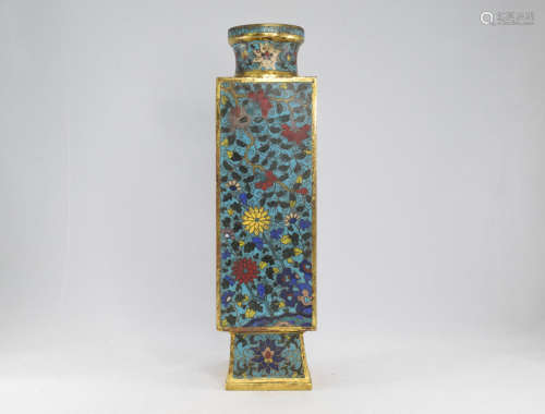 A Chinese Bronze Cloisonne Flower Branch Pattern Square Vase
