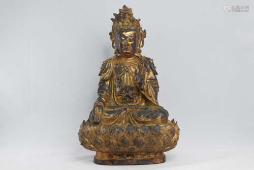 A Gilt Bronze Metal Color Painted GuanYin Figure Statue