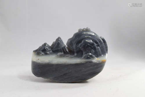 A Blue and White Jade Moutain River Figure Ornament