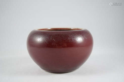 A Red Glazed Porcelain Brush Washer Bowl