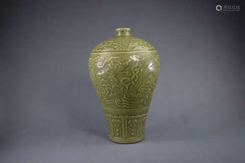 A Yaozhou Glazed Dragon Pattern Plum Bottle