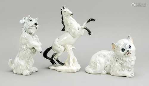 Three animal figures, terrier,