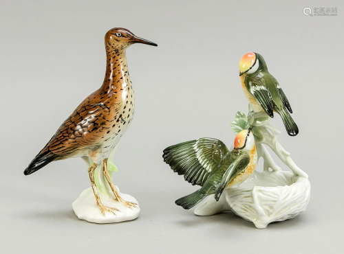 Bird on pedestal and pair of b