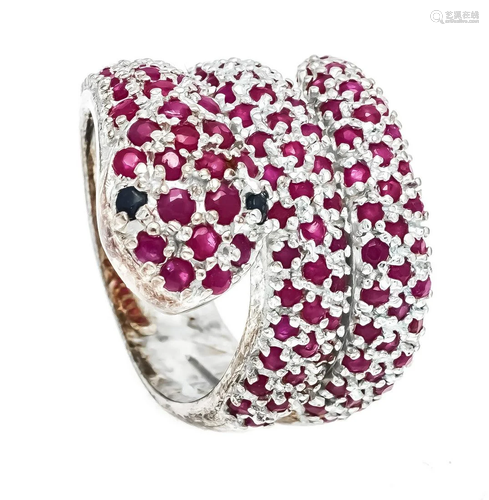 Emerald ruby ring snake silver 9