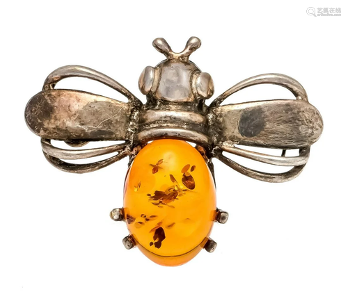 Amber brooch bee silver 925/000