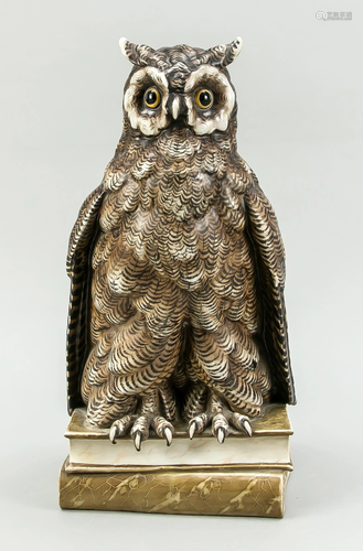 Owl standing on two books, w.