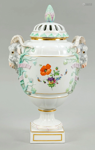 Potpourri vase with rams heads