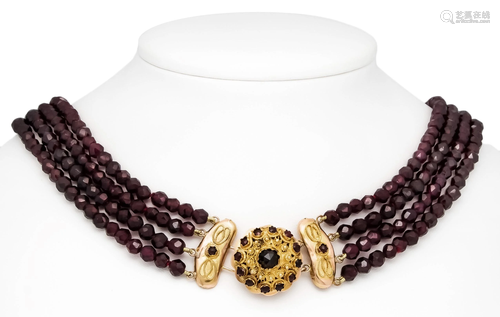 Garnet necklace with showy hook