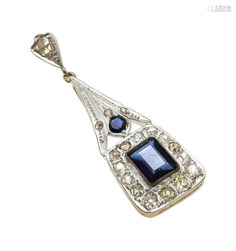 Sapphire old cut diamond pendant