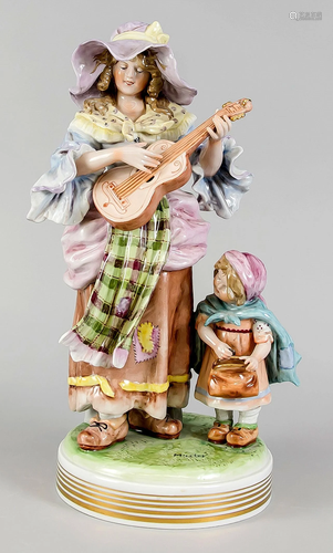 Lute player with begging child