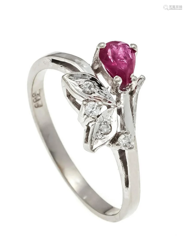 Ruby diamond ring WG 585/000 wit