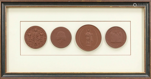 Four Boettger stoneware medals