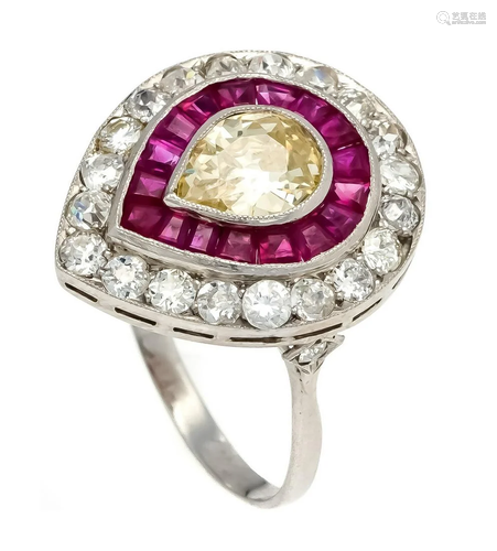 Old cut diamond ruby ring platin