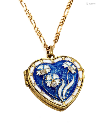 Enamel heart locket silver gold