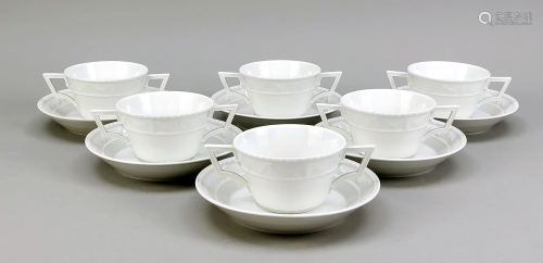 Six soup cups with saucer, KPM