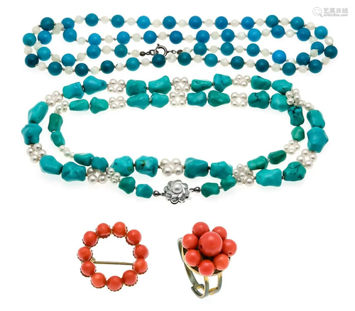 Mix of turquoise and coral jewel