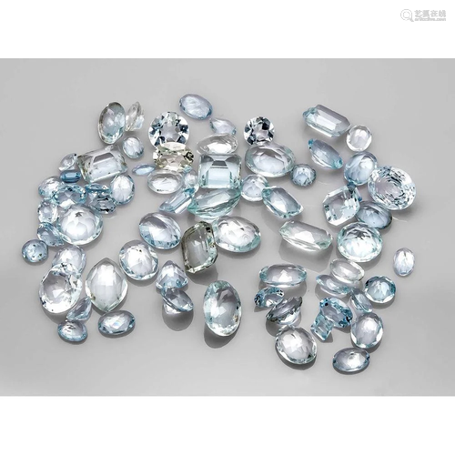 67 aquamarines, total 74.5 ct, d