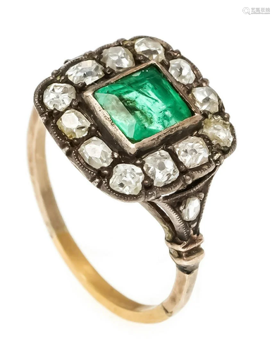 Emerald old cut diamond ring WG/