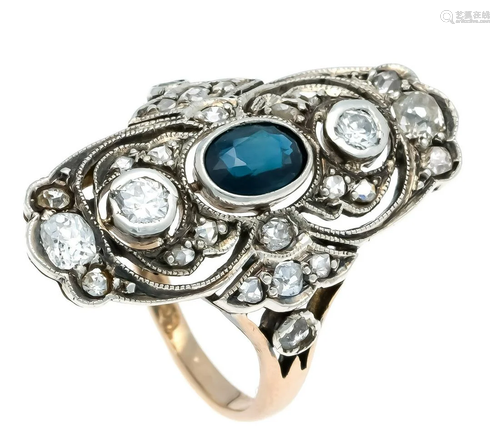 Sapphire old cut diamond ring WG