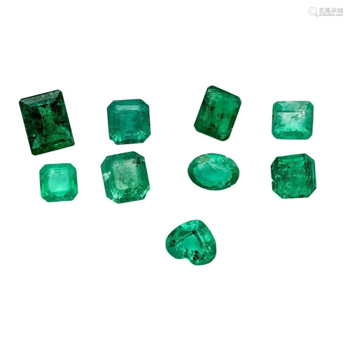 mixed lot of 9 emeralds, total 9