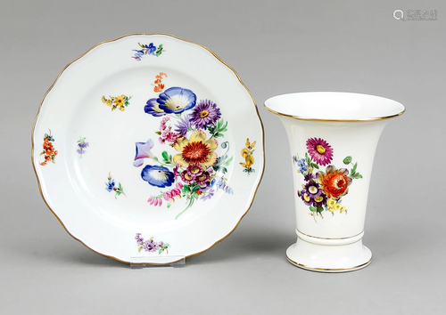 Vase and plate, Meissen, trump