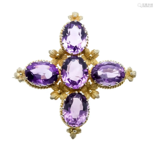 Amethyst brooch silver gold plat