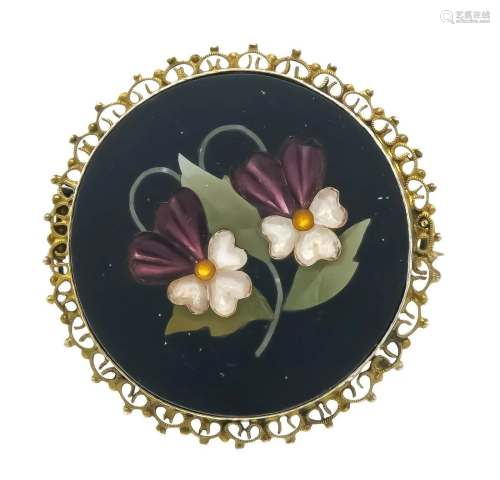 Pietra Dura brooch silver-gilt,