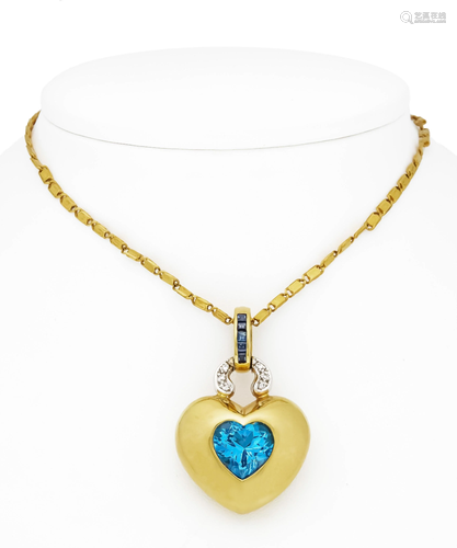 Blue topaz heart clip pendant GG