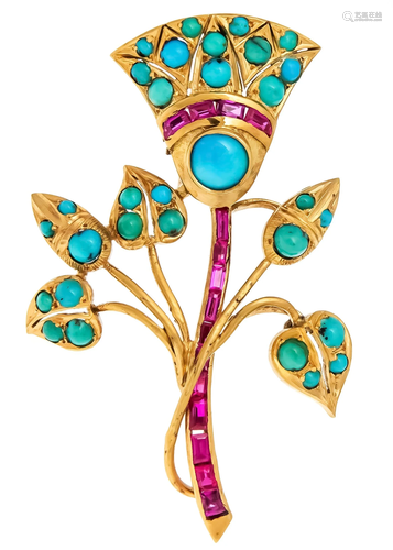 Turquoise ruby brooch GG 750/000