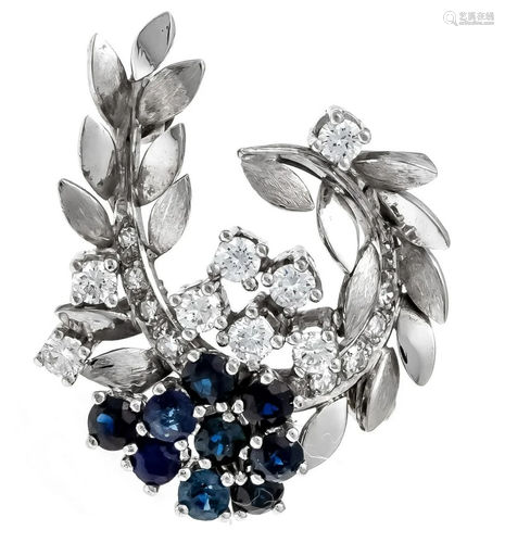 Sapphire diamond brooch WG 750/0