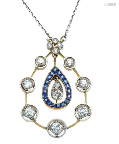 Old-cut diamond-sapphire necklac