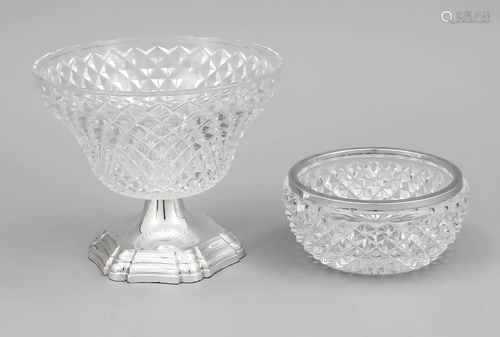 Two round bowls with silver mo