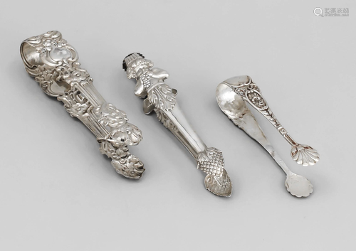 Three sugar tongs, 19th/20th c