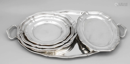 Five plates and one oval tray,