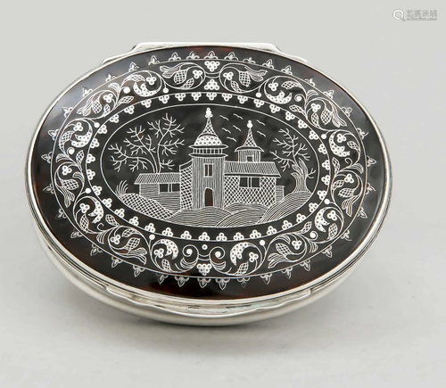 Oval tabatiere, c. 1900, silve