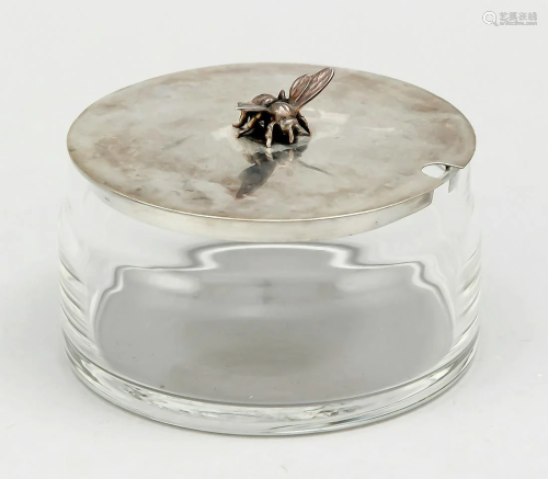 Round honey jar with silver li
