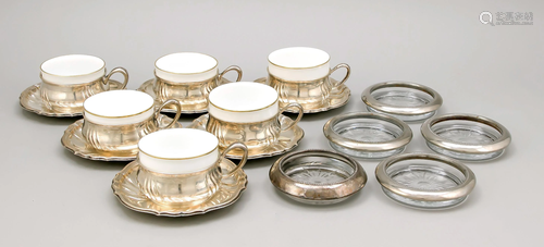 Six cups with saucers, German,